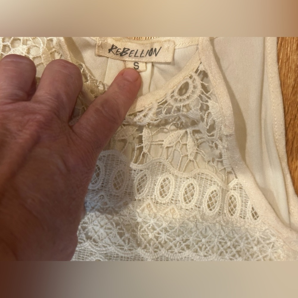 Lace Cream Ivory dress handkerchief crochet Rebellion small S sleeveless - Picture 3 of 6
